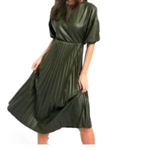 ASOS olive green pleated leather dress in size 6
